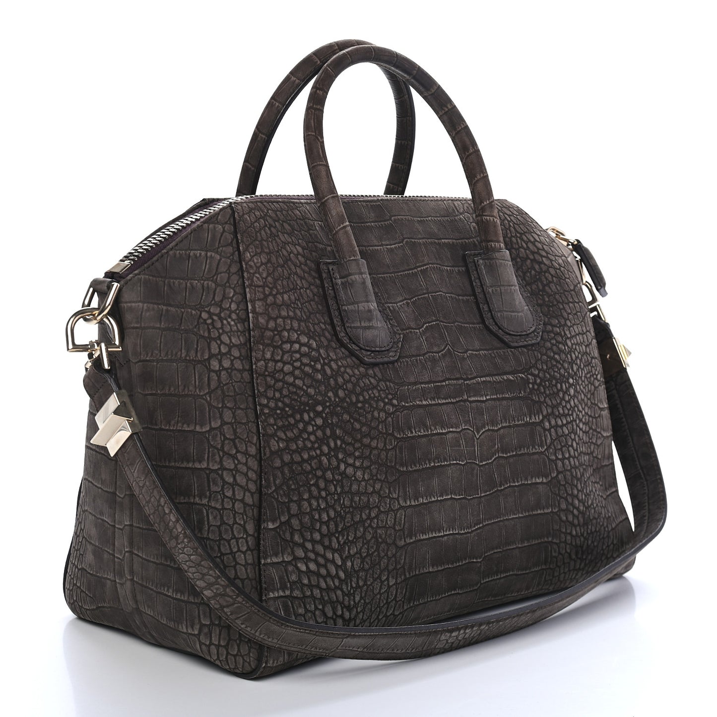 Nubuck Crocodile Embossed Medium Antigona Brown