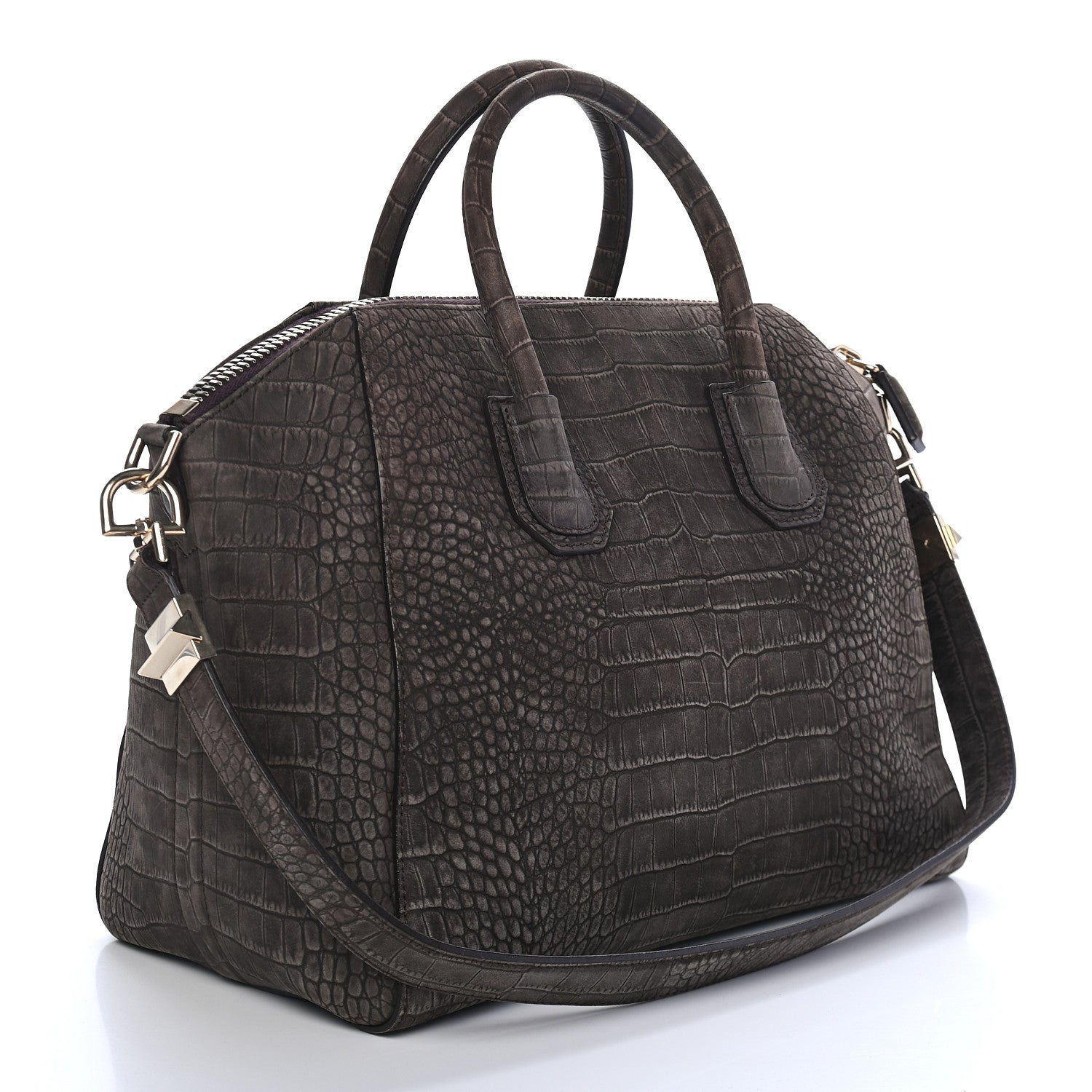 Givenchy Nubuck Crocodile Embossed Medium Antigona Brown 2 of 9