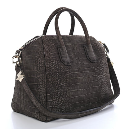 Givenchy Nubuck Crocodile Embossed Medium Antigona Brown 2 of 9