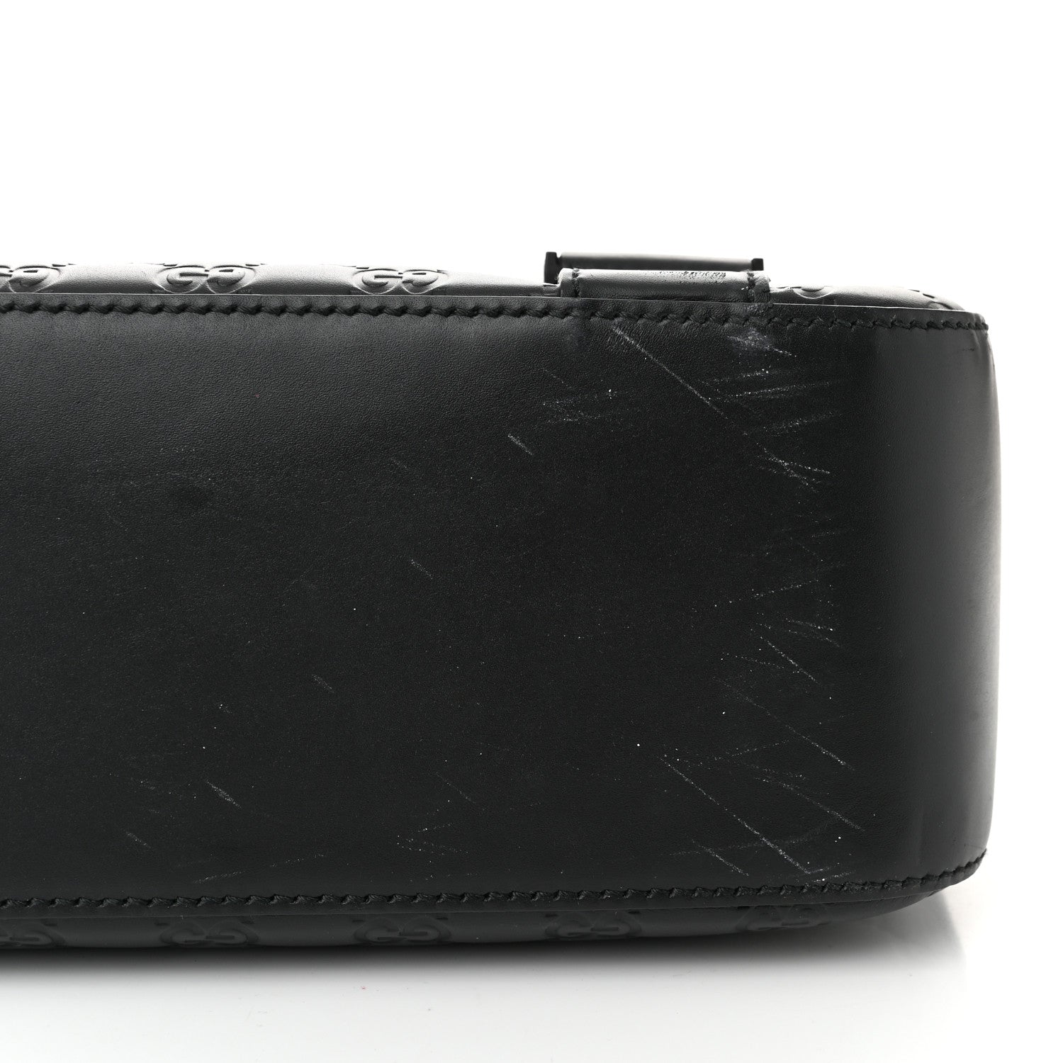 Gucci Guccissima Signature Medium Double Buckle Flap Messenger Bag Black 11 of 11