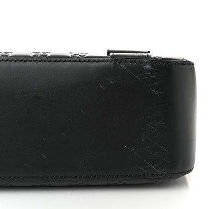 Gucci Guccissima Signature Medium Double Buckle Flap Messenger Bag Black 11 of 11