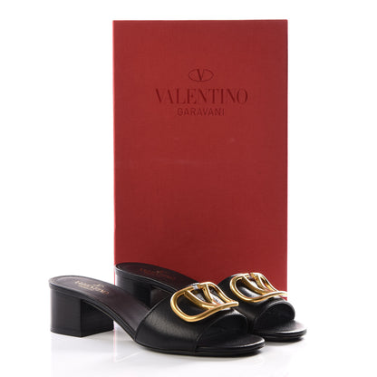 Valentino Garavani Grainy Cowhide VLogo 45mm Slide Sandals 36 Black 9 of 9
