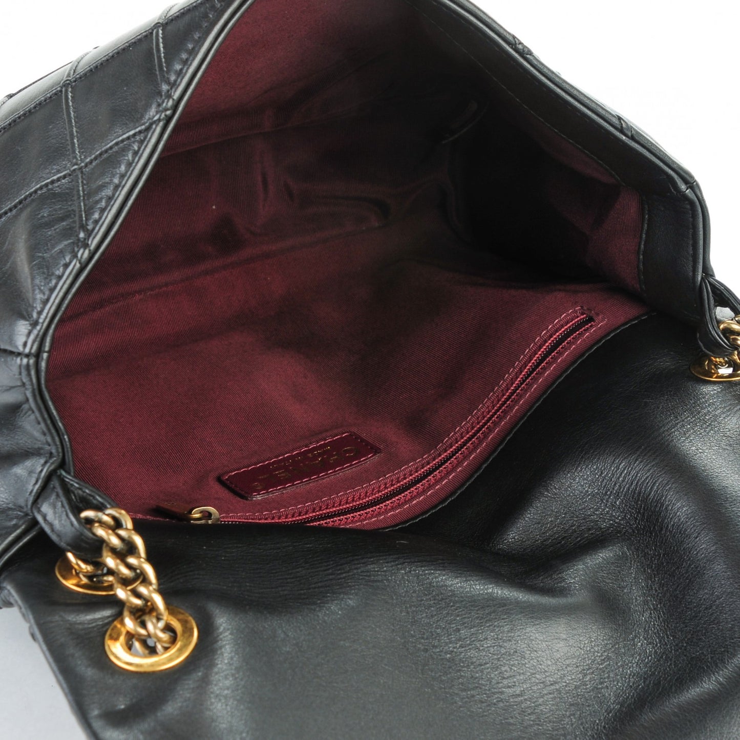 Calfskin Diamond Debossed Large Cosmos Flap Black