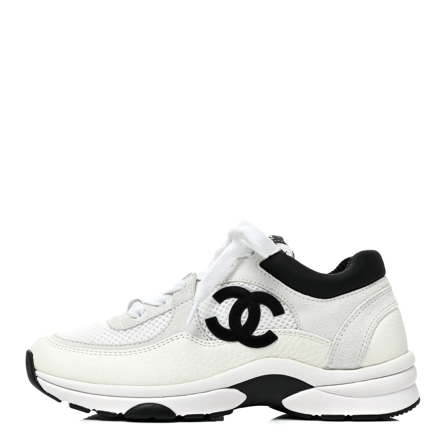 Chanel Mesh Suede Calfskin Grained Calfskin Womens CC Sneakers 35 White Black 1 of 10