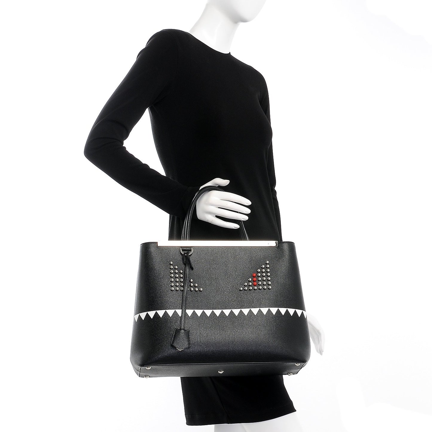 Vitello Elite Studded Monster Medium 2Jours Tote Black
