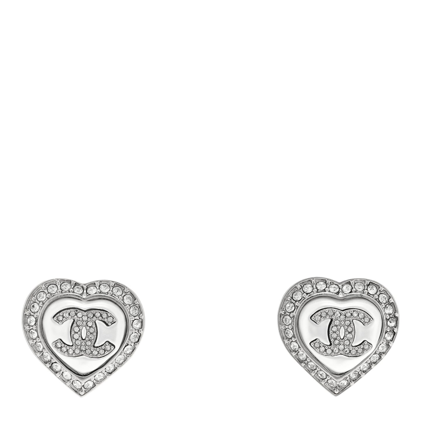 Pearl Crystal CC Heart Earrings Silver