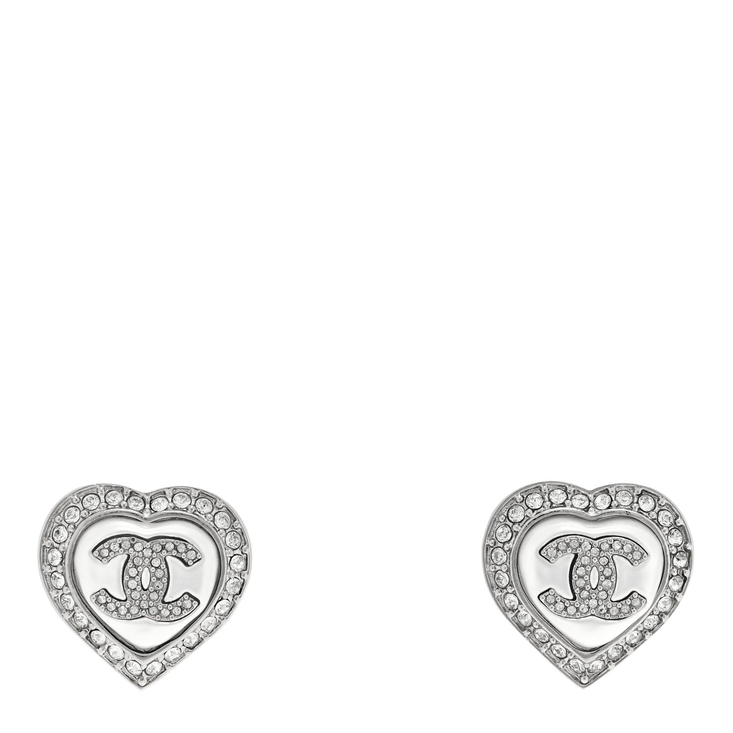 Chanel Pearl Crystal CC Heart Earrings Silver 1 of 4