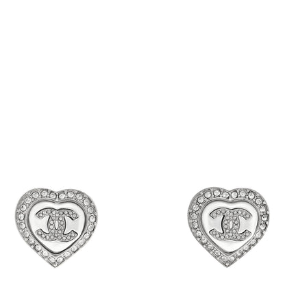Chanel Pearl Crystal CC Heart Earrings Silver 1 of 4