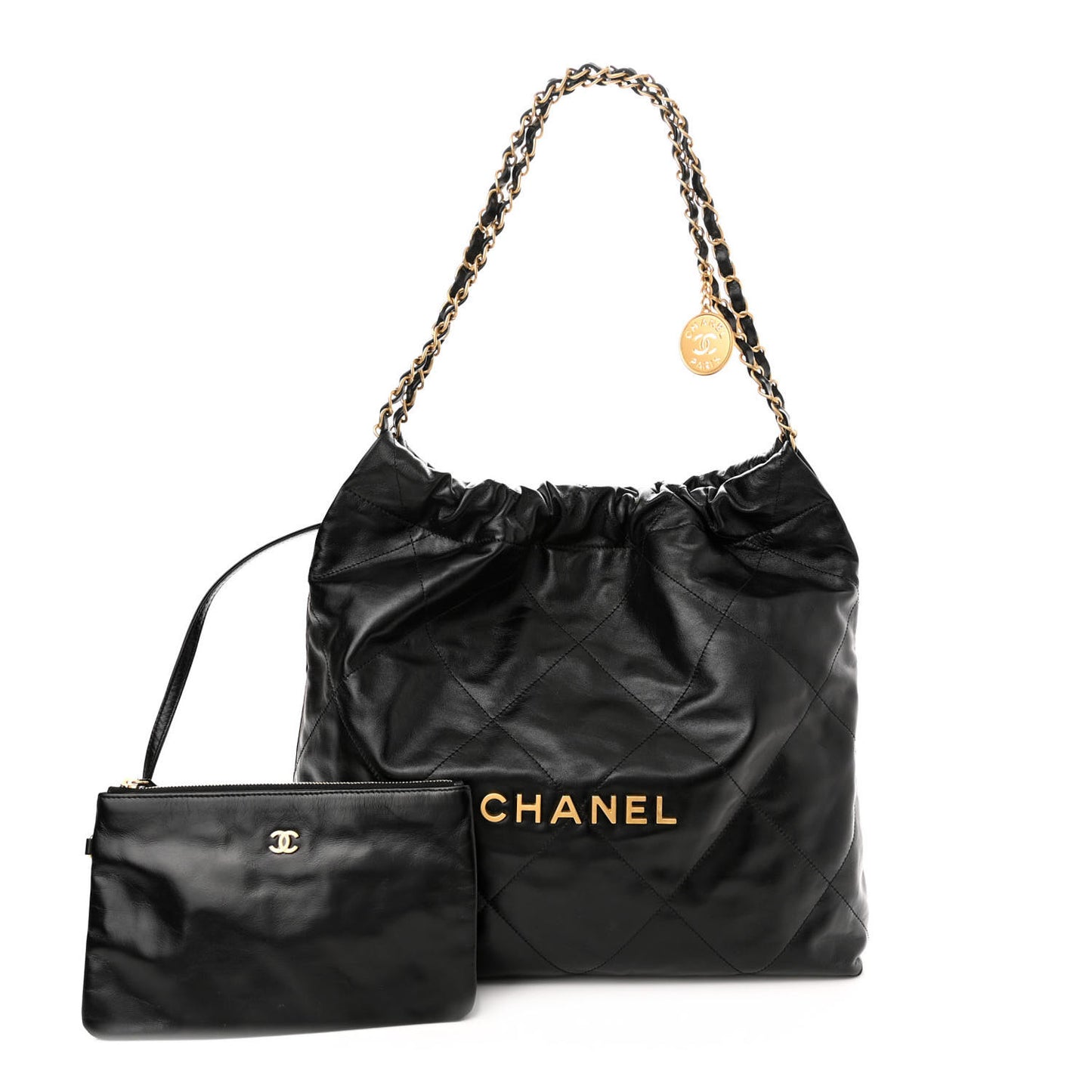 Shiny Calfskin Quilted Chanel 22 Black