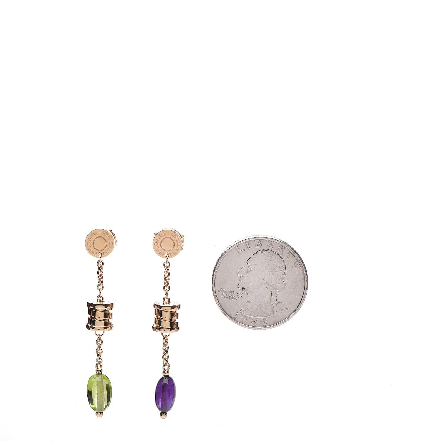 Bulgari 18K Yellow Gold Amethyst Peridot B.Zero1 Drop Earrings 2 of 3