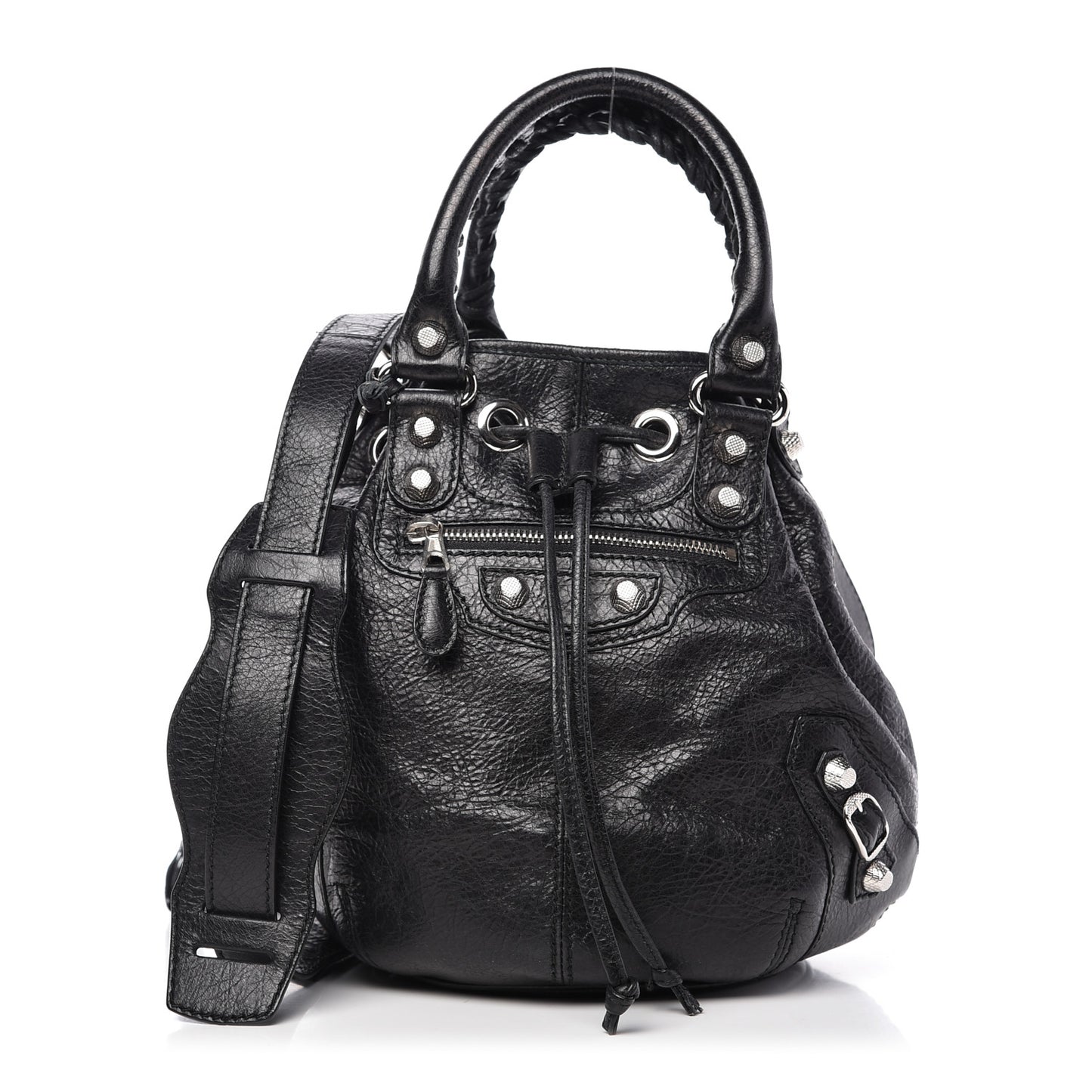 Agneau Giant 12 Silver Hardware Mini Pompon Black