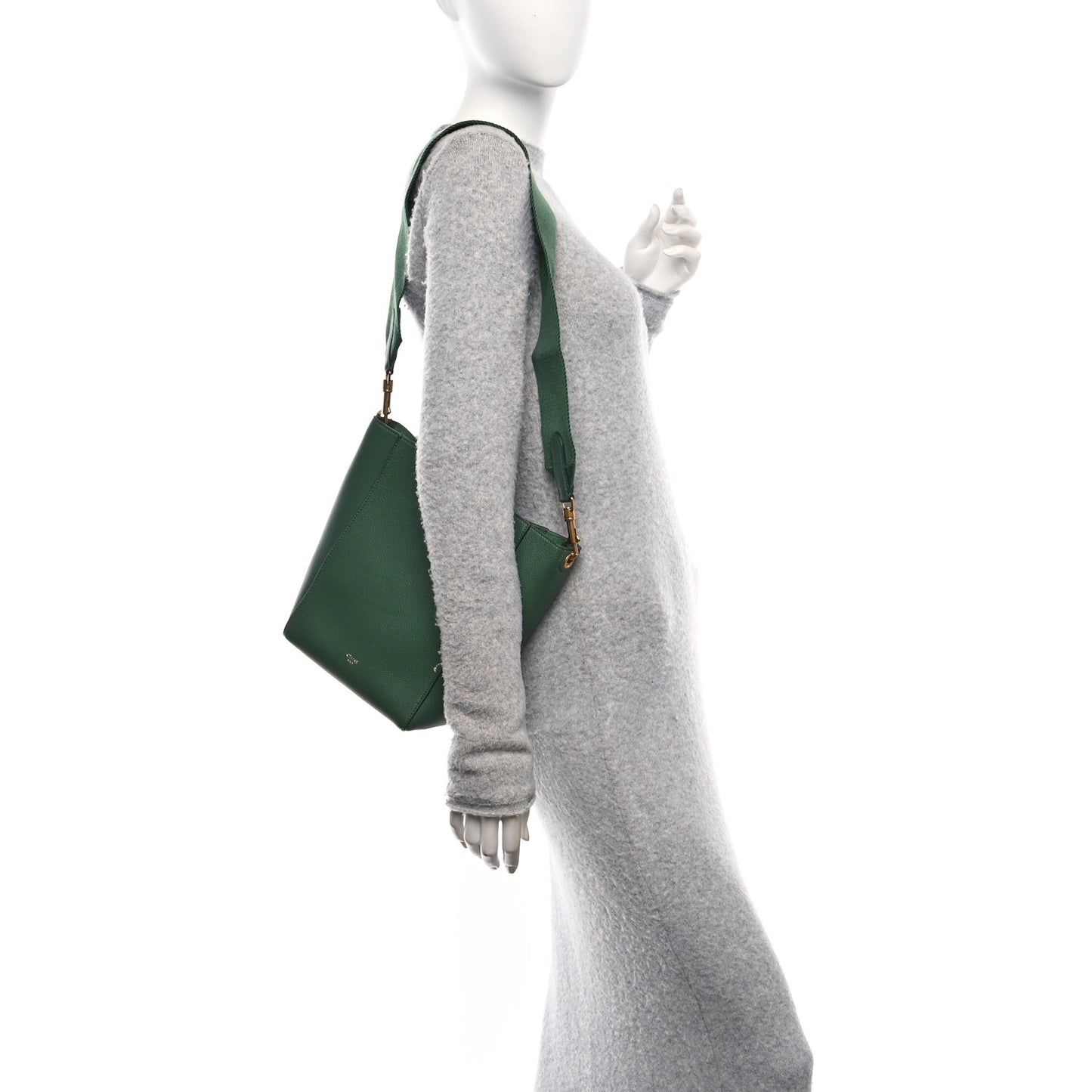 Soft Grained Calfskin Small Sangle Bucket Bag Malachite