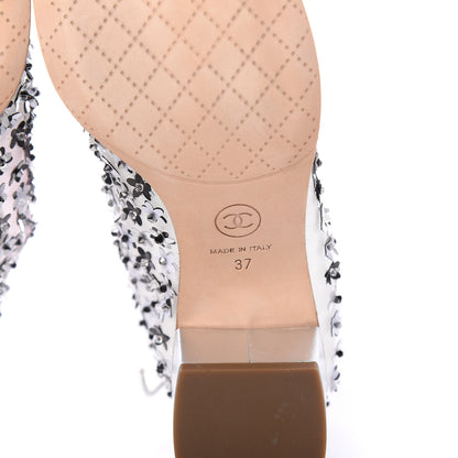 Chanel Mesh Sequin Flower Lace Up Loafers 37 Silver 8 of 9
