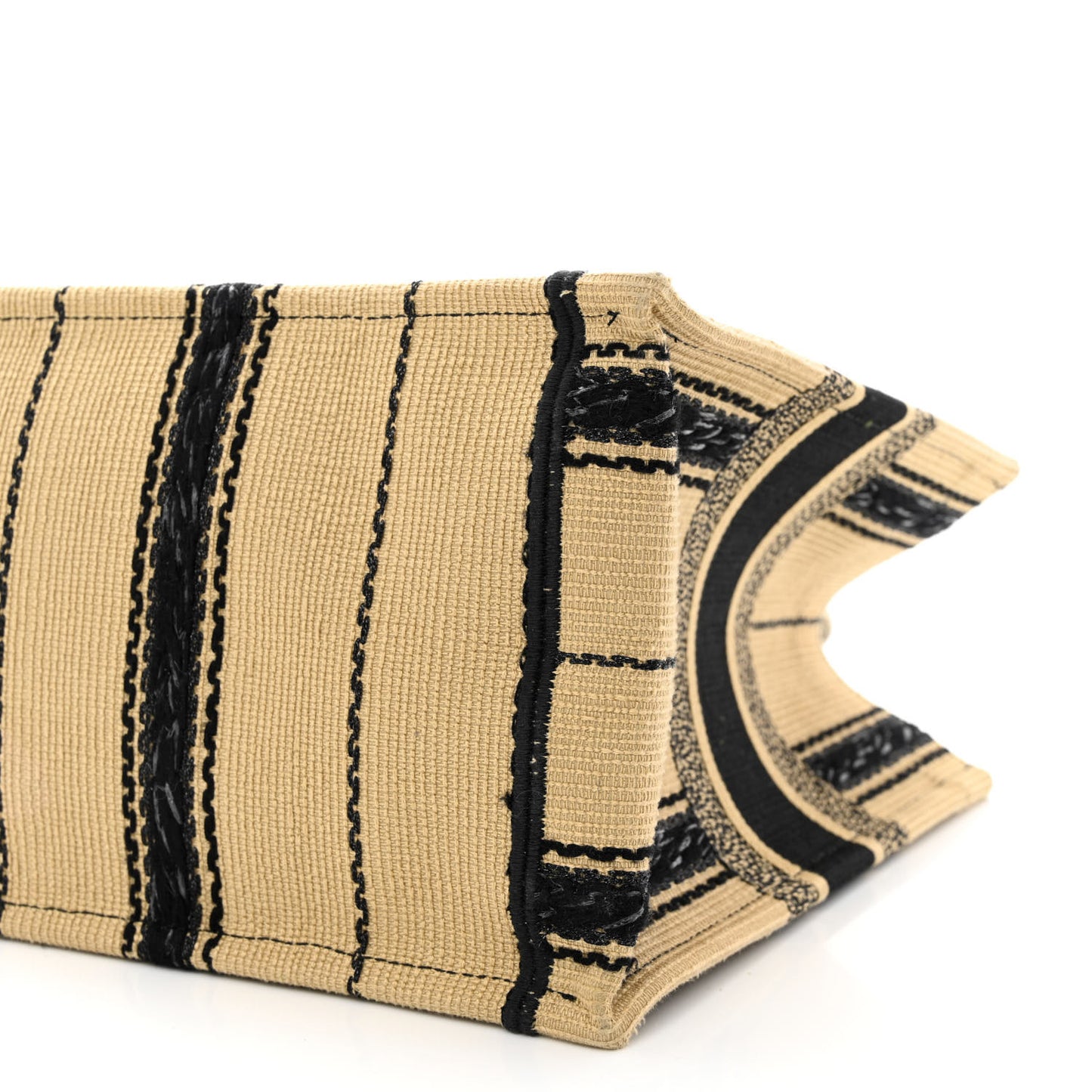 Canvas Embroidered Medium Bayadere Book Tote Black Beige