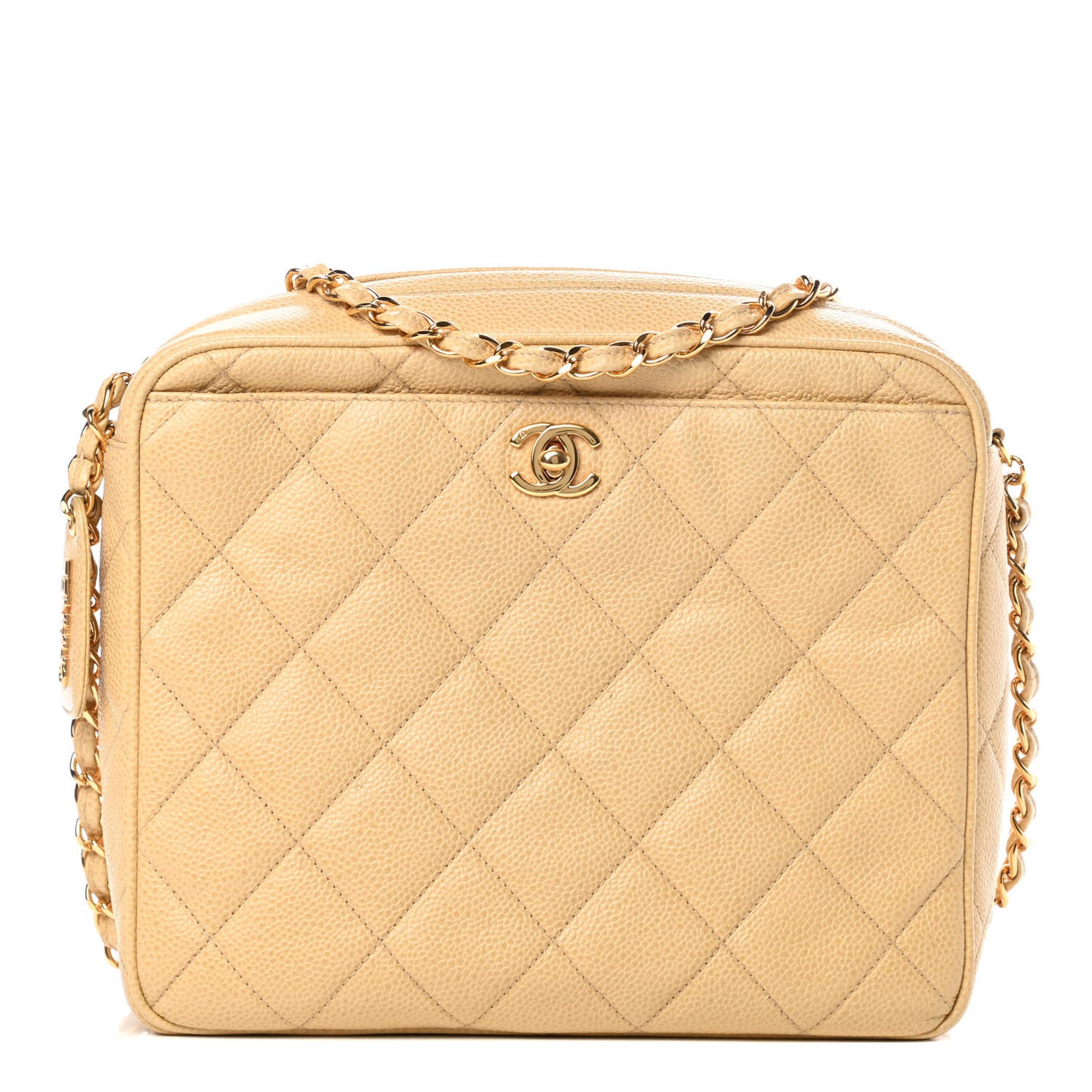 Caviar Quilted Camera Case Beige