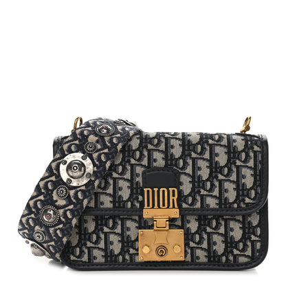 Christian Dior Oblique Small DiorAddict Flap Bag Navy Blue 1 of 9