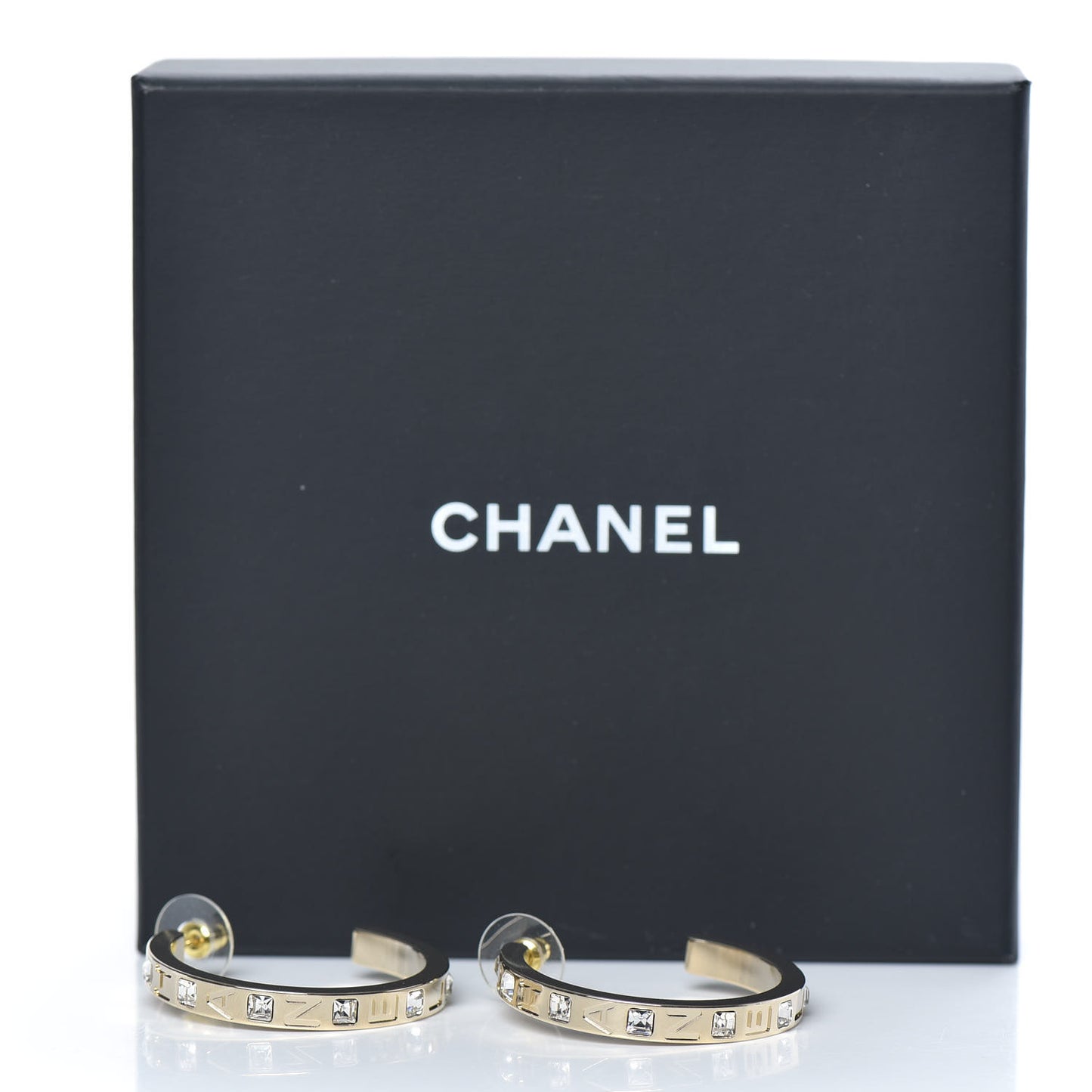 Metal Baguette Crystal Logo CC Hoop Earrings Gold