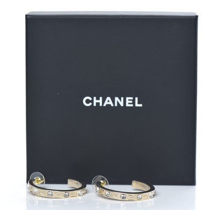 Chanel Metal Baguette Crystal Logo CC Hoop Earrings Gold 6 of 6