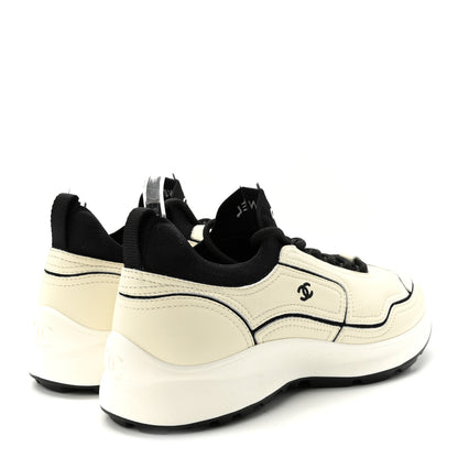 Chanel Calfskin Mixed Fibers CC Sneakers 39.5 Ivory Black 5 of 10