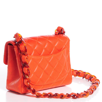 Chanel Lambskin Tortoise Chain Mini Square Flap Orange 3 of 10