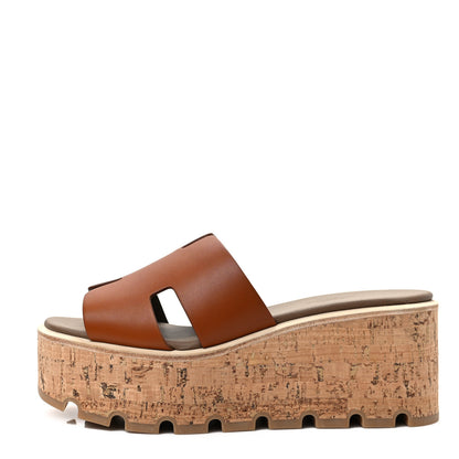 Hermes Calfskin Cork Eze 30 Sandals 36 Marron Glaise 1 of 8