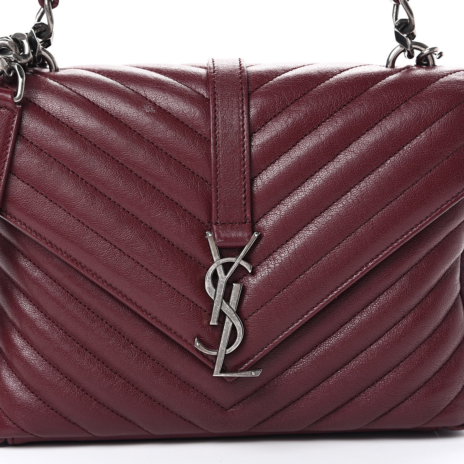 Saint Laurent Sheepskin Matelasse Chevron Monogram Medium College Bag Rouge Legion 10 of 16