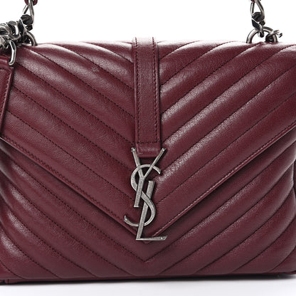 Saint Laurent Sheepskin Matelasse Chevron Monogram Medium College Bag Rouge Legion 10 of 16
