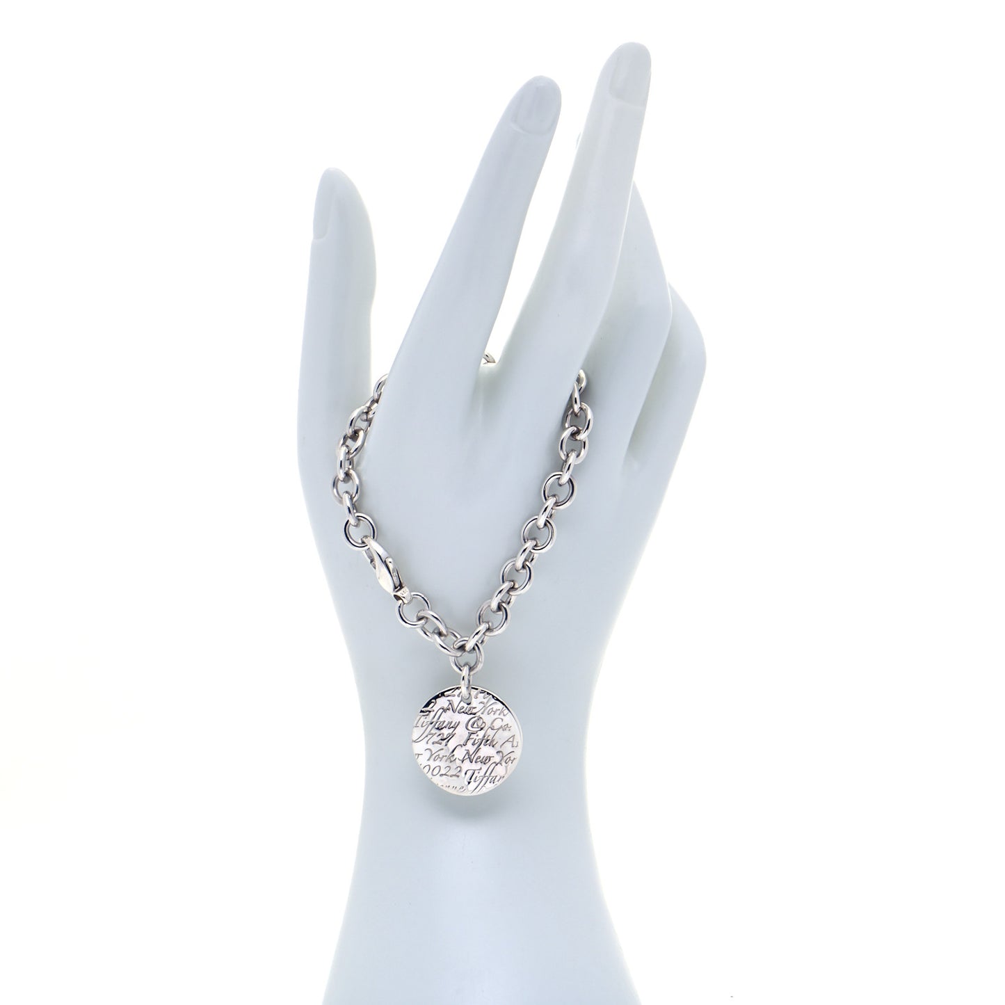 Sterling Silver Notes Round Tag Charm Bracelet