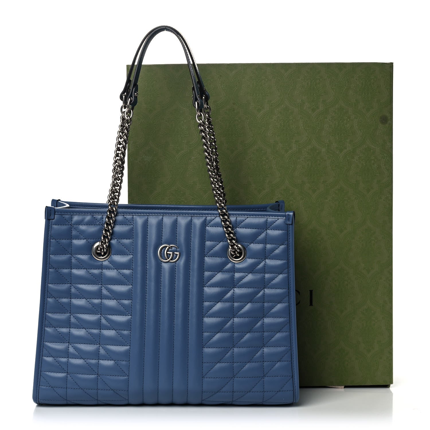 Gucci Calfskin Matelasse Aria Medium GG Marmont Shoulder Tote Clear Blue 10 of 10