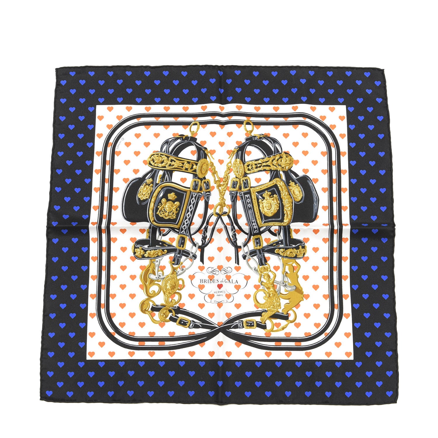 Hermes Silk Brides De Gala Love Pocket Square Black White Orange 1 of 4
