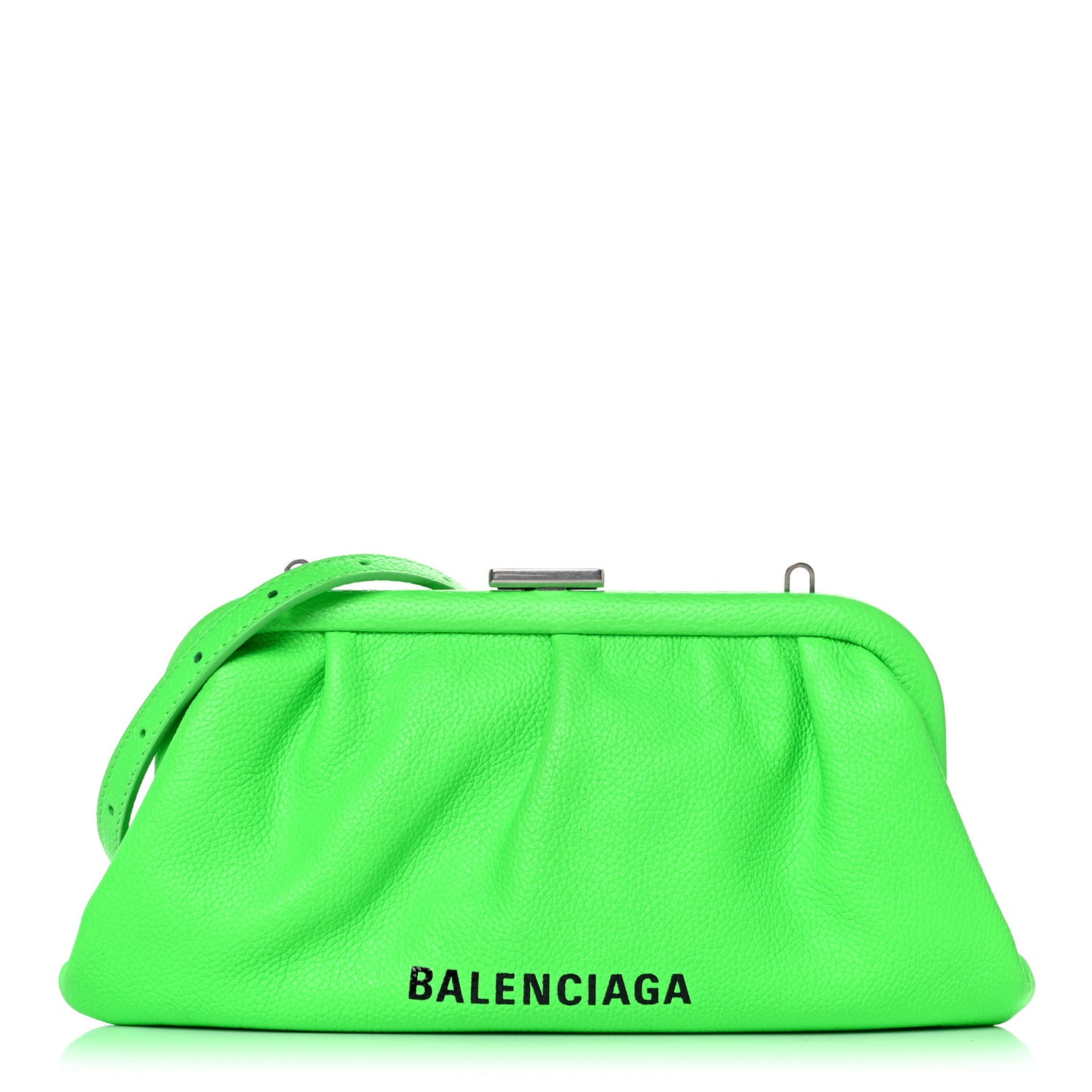 Grained Calfskin Logo Cloud Clutch XS Fluo Green