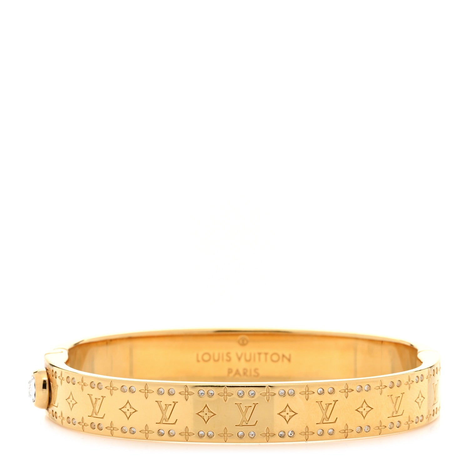 Louis Vuitton Brass Crystal Monogram Nanogram Strass Cuff S Gold 1 of 6