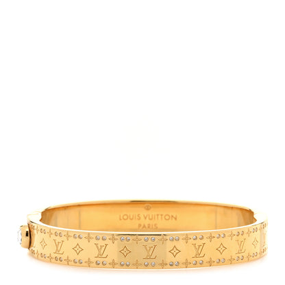 Louis Vuitton Brass Crystal Monogram Nanogram Strass Cuff S Gold 1 of 6