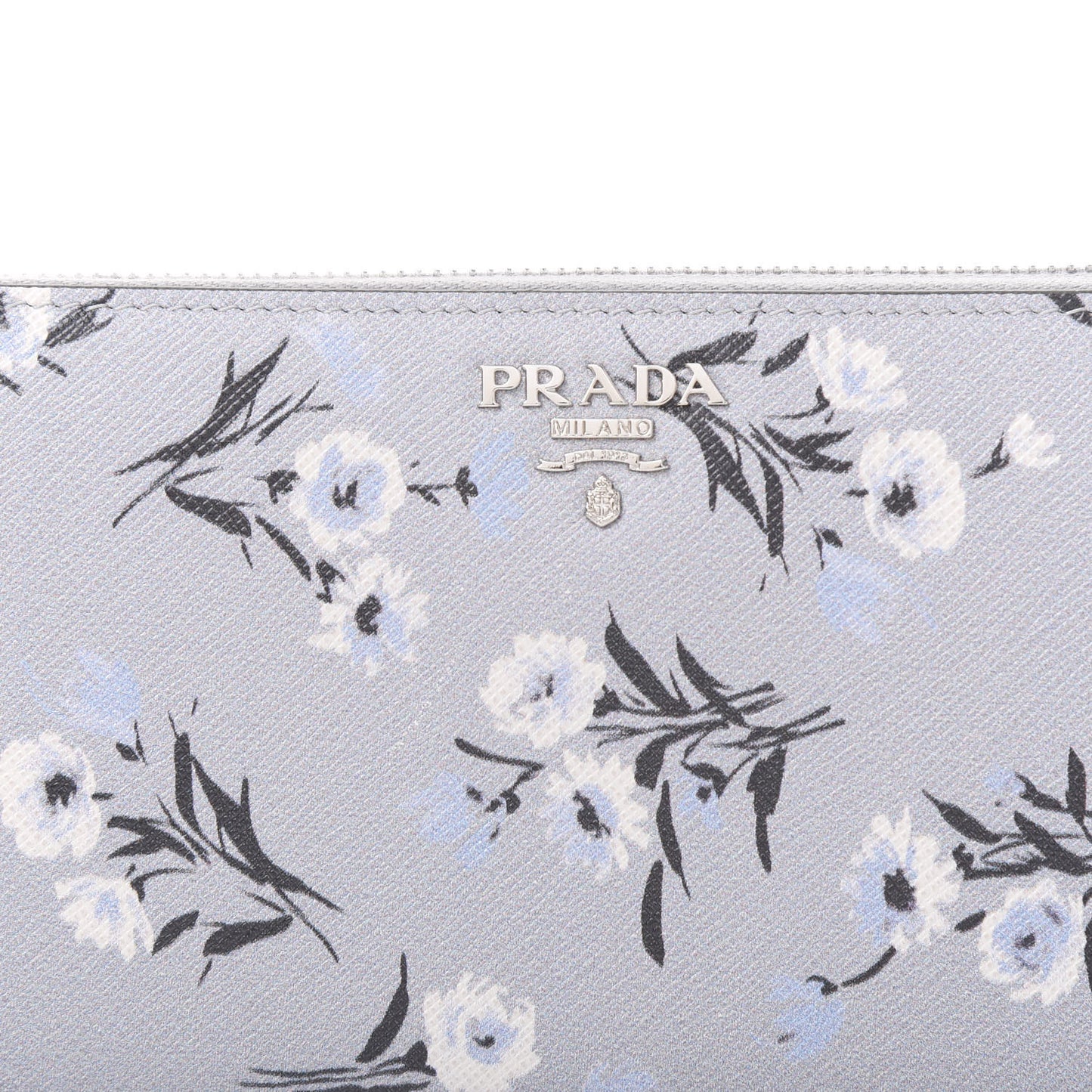 Saffiano Floral Print Metal Zip Around Wallet Acciaio