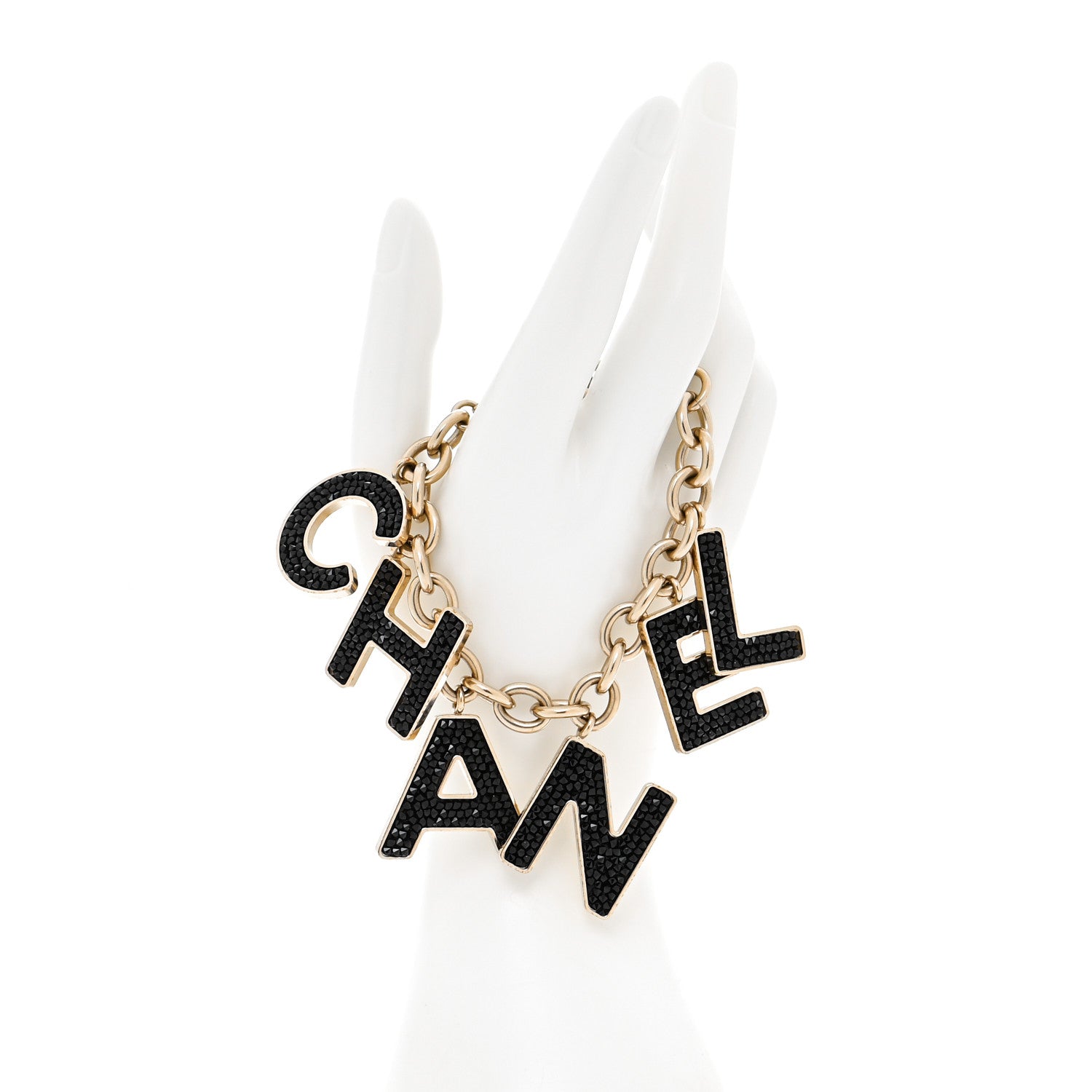 Chanel Crystal Logo Bracelet Black Gold 2 of 5