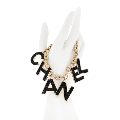 Chanel Crystal Logo Bracelet Black Gold 2 of 5