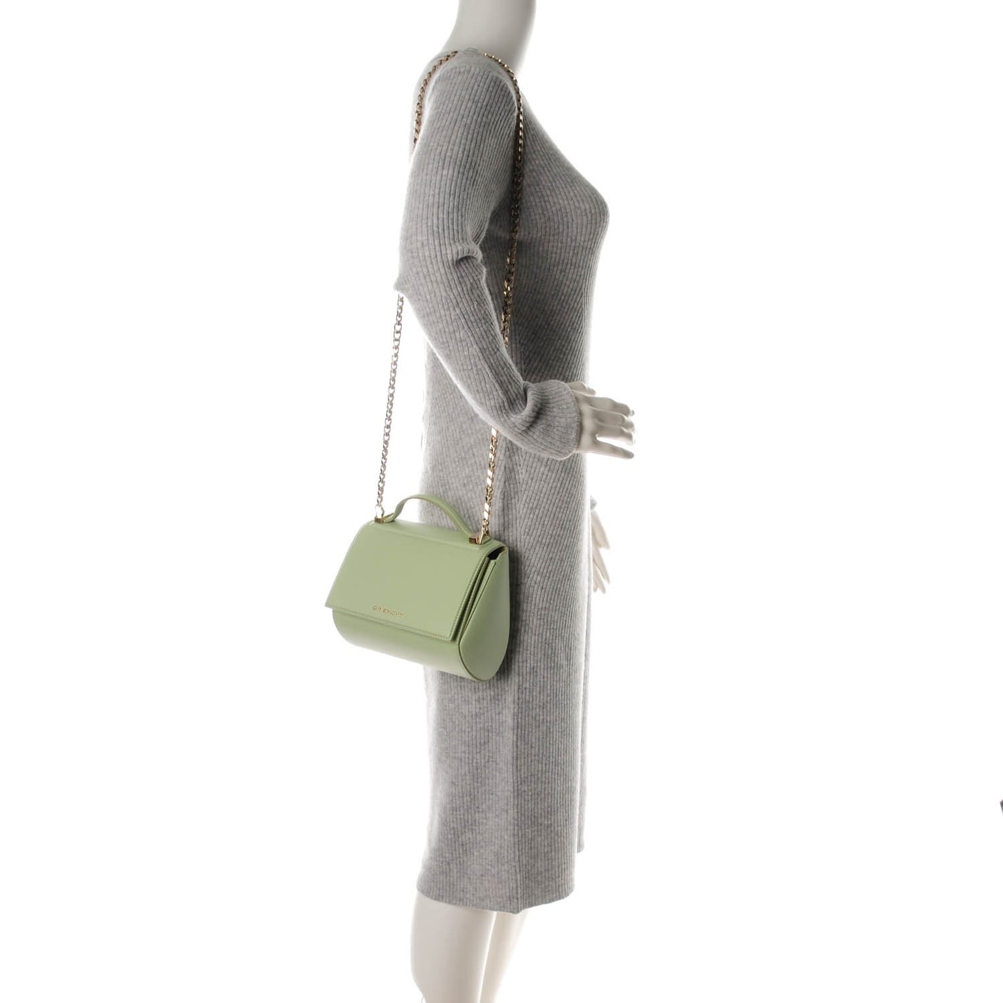 Textured Calfskin Mini Pandora Box Chain Crossbody Bag Aqua Green