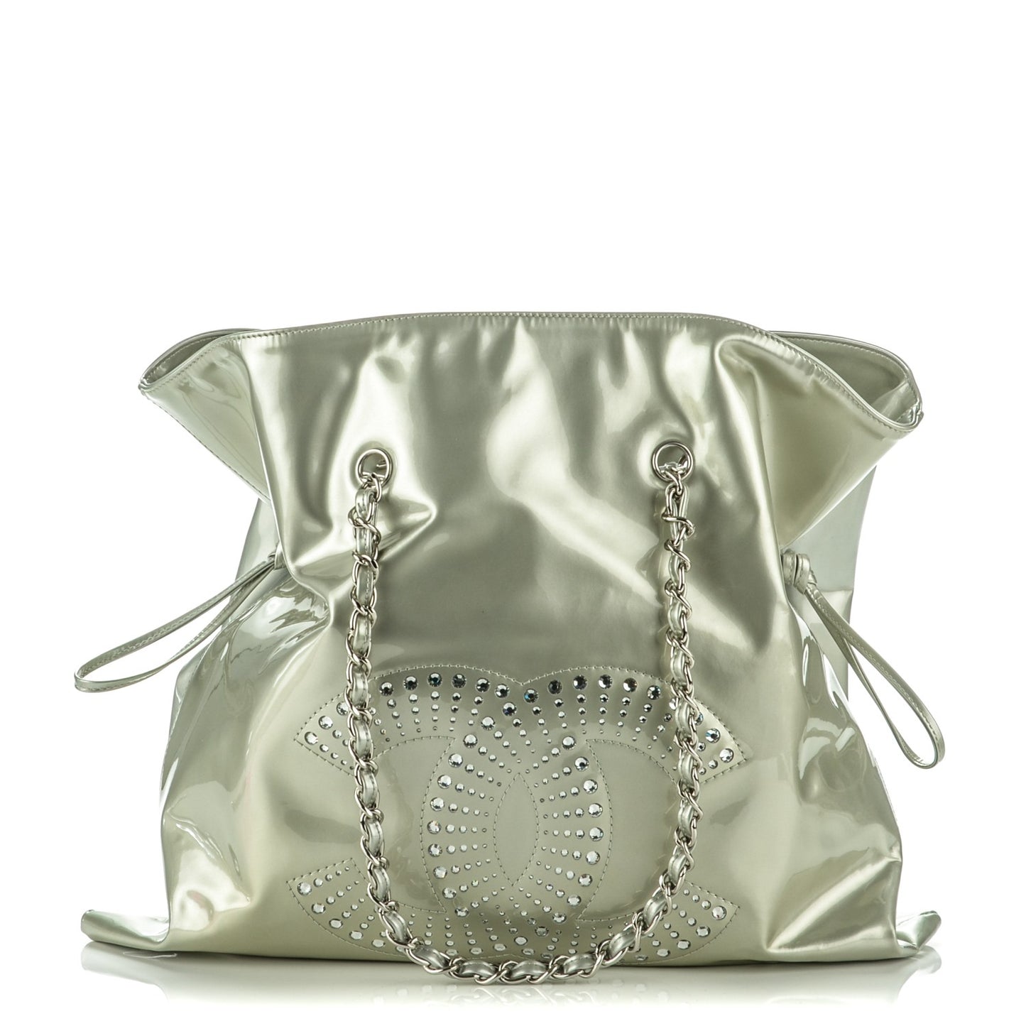 Patent Crystal Strass Bonbons Tote Silver