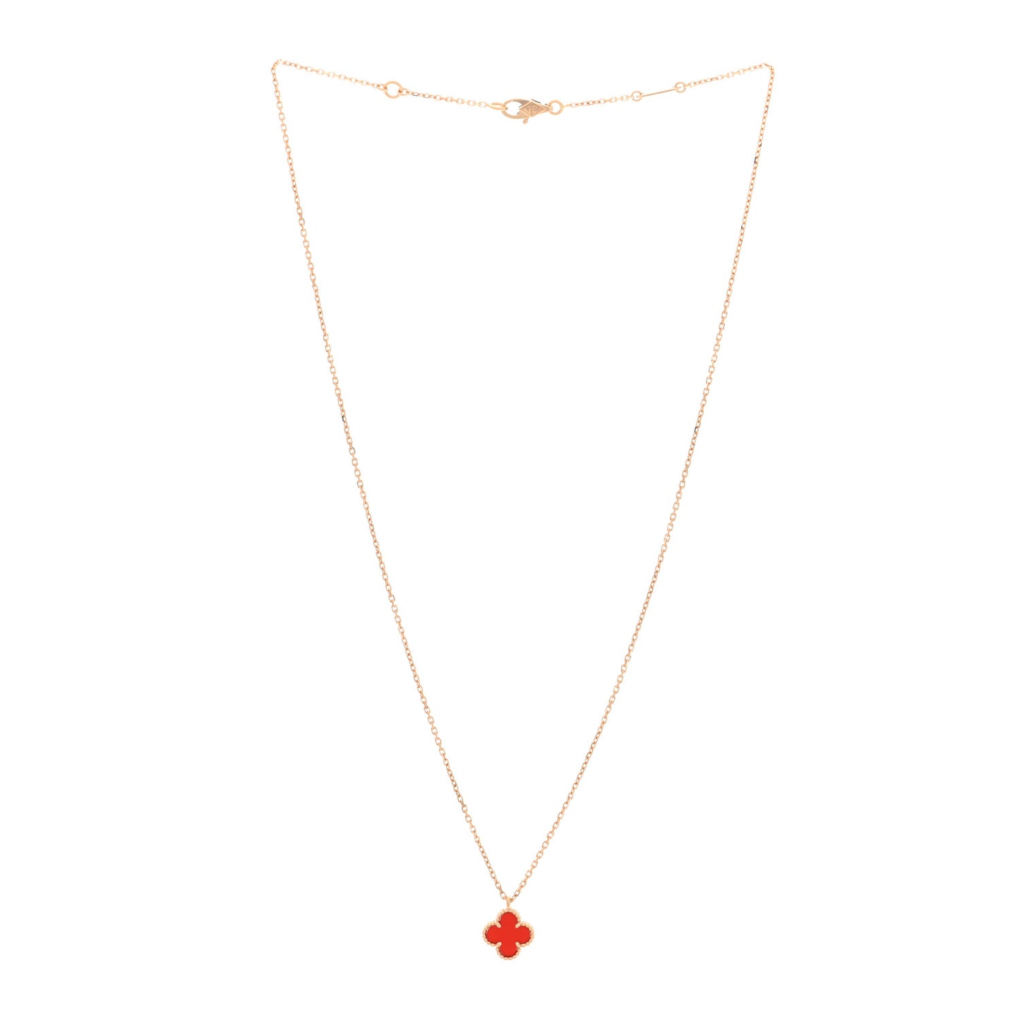18K Rose Gold Carnelian Sweet Alhambra Pendant Necklace