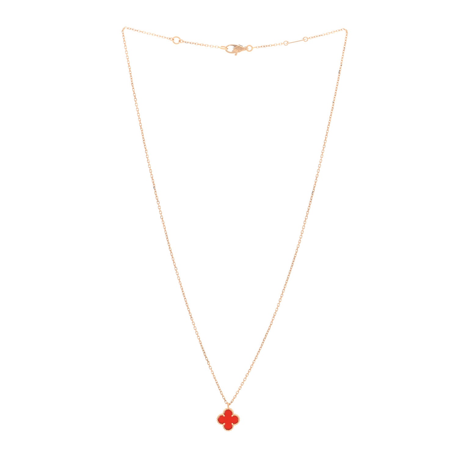 Van Cleef & Arpels 18K Rose Gold Carnelian Sweet Alhambra Pendant Necklace 3 of 4