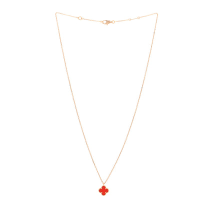Van Cleef & Arpels 18K Rose Gold Carnelian Sweet Alhambra Pendant Necklace 3 of 4