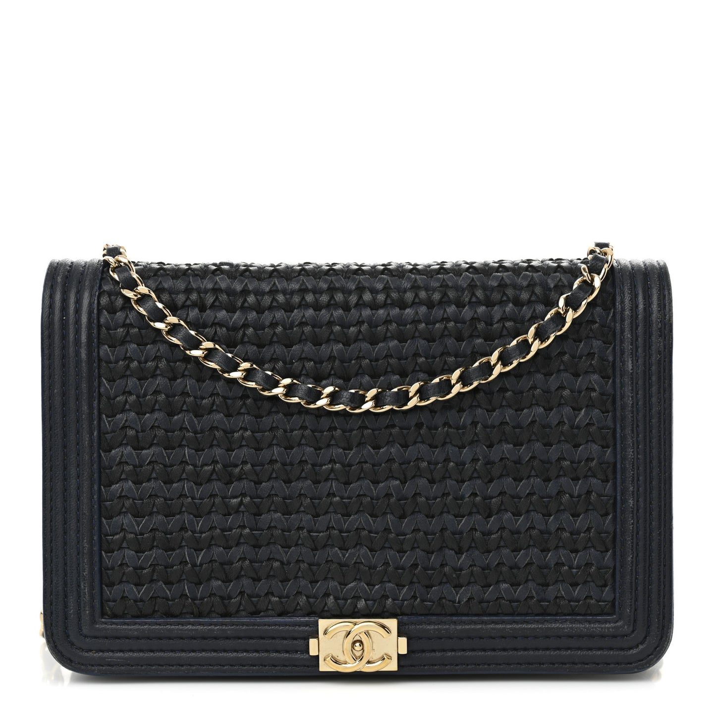 Braided Sheepskin Boy Wallet On Chain WOC Navy Black