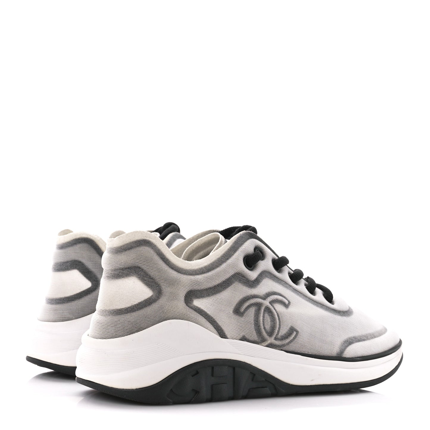 Calfskin Mesh Lycra Womens Logo Sneakers 38.5 White Grey