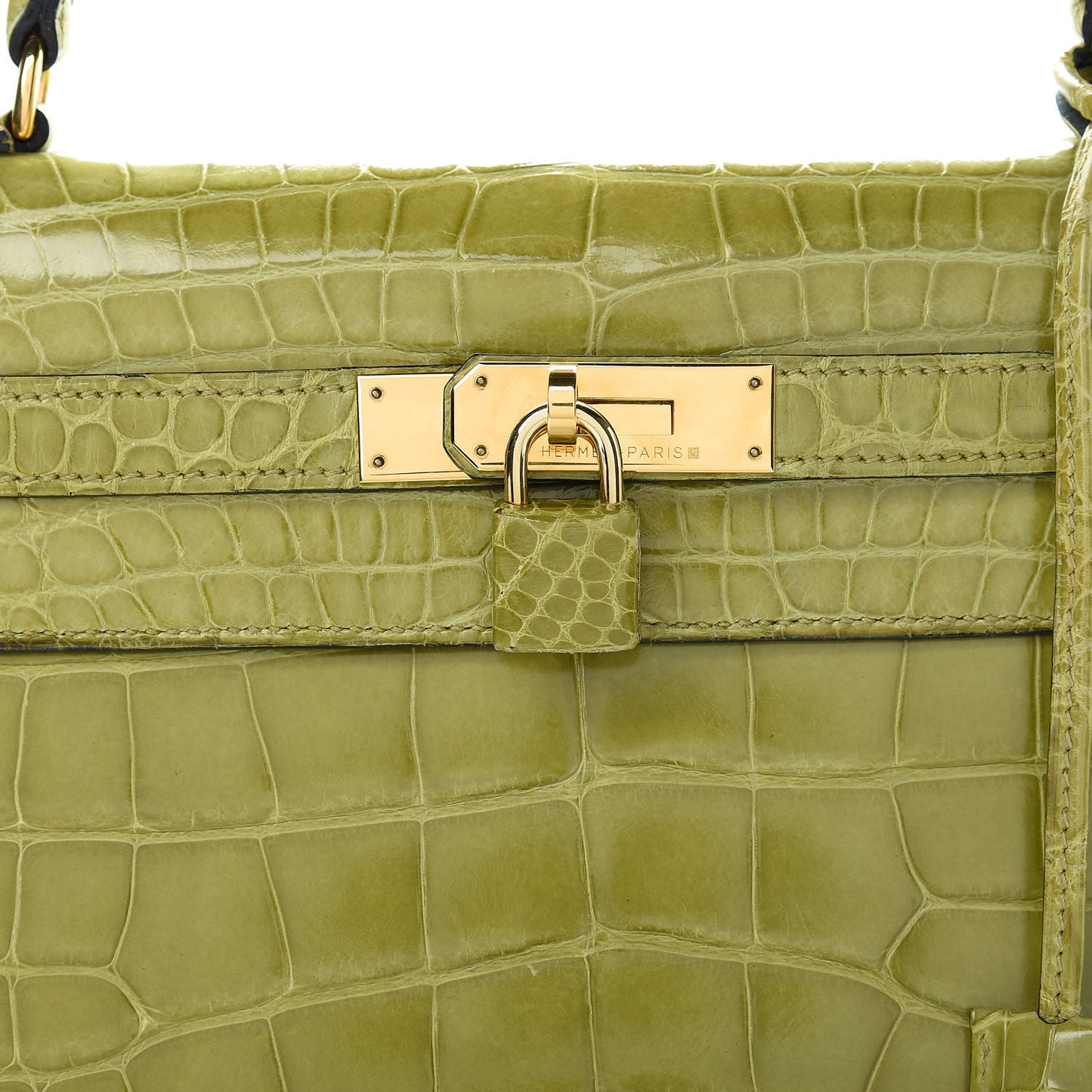 Shiny Alligator Kelly Sellier 32 Vert Chartreuse