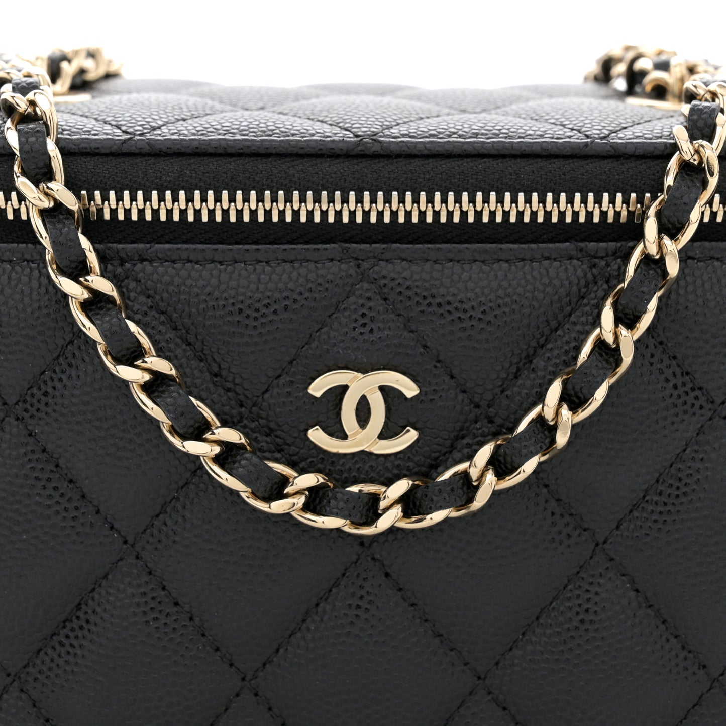 Caviar Quilted Small Vanity Case With Chain Black