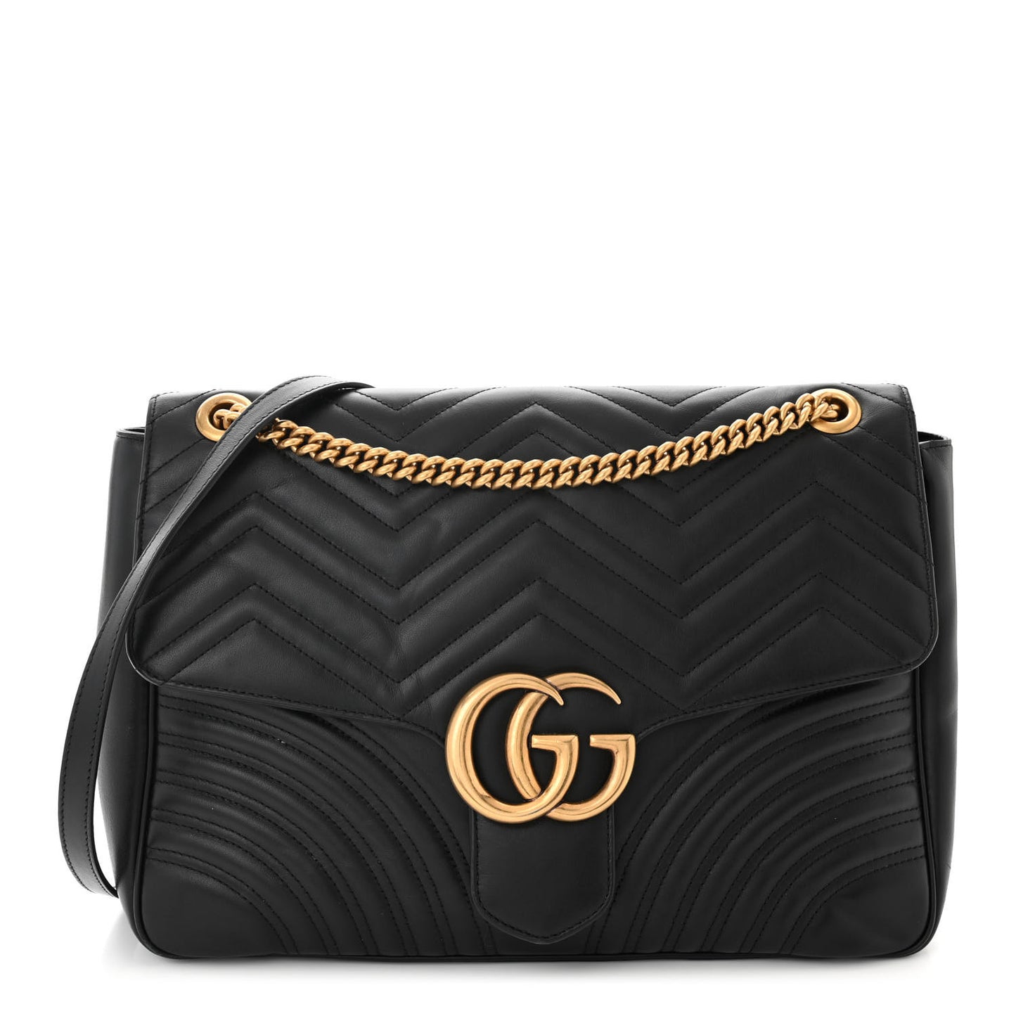 Calfskin Matelasse Large GG Marmont Shoulder Bag Black