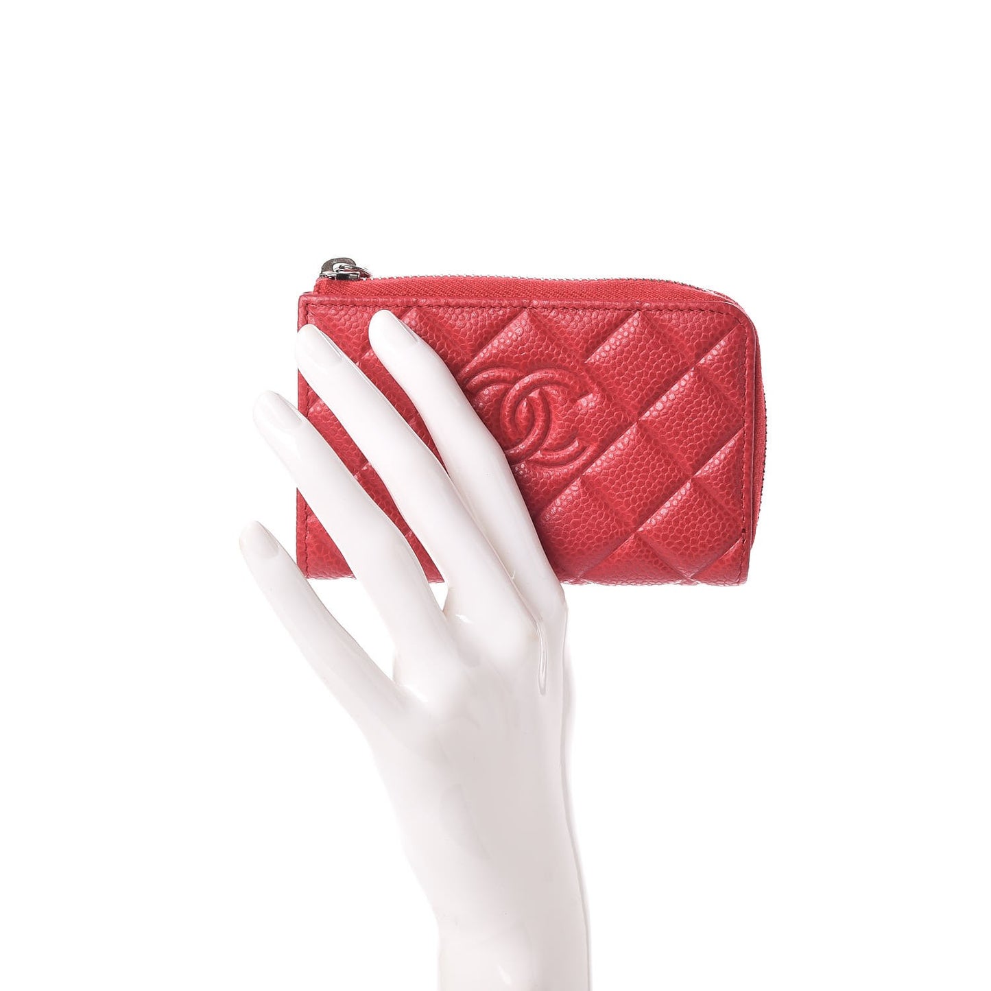 Caviar Quilted Diamond CC Key Holder Case Dark Pink