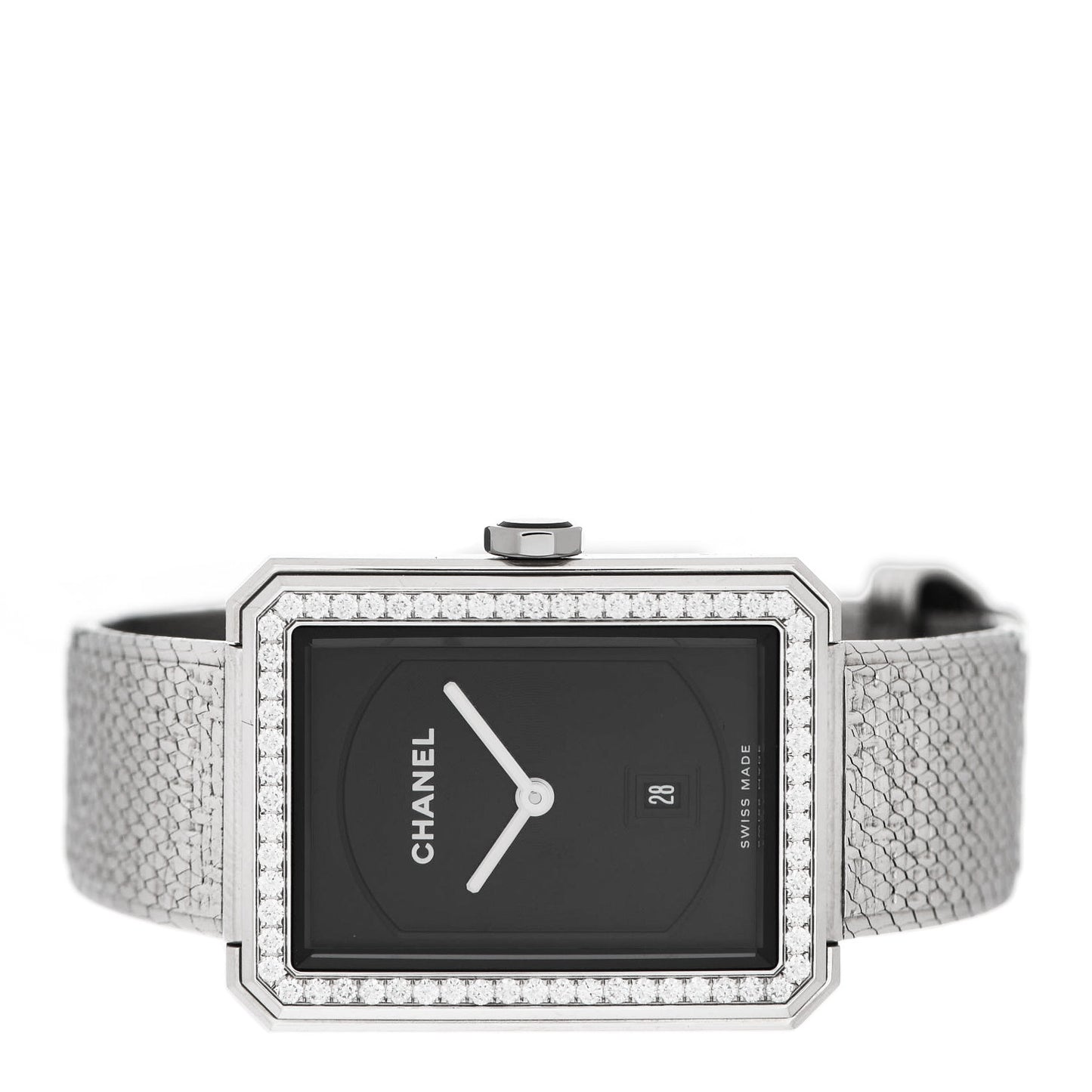 Stainless Steel Diamond Bezel 27mm Boy-Friend Tweed Quartz Watch Black