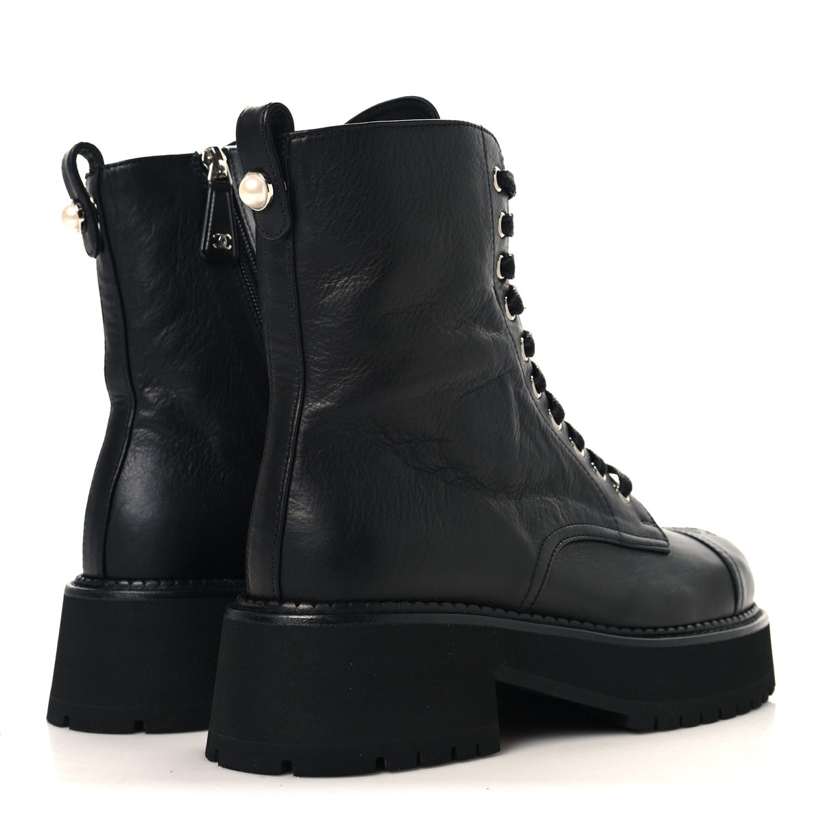 Chanel Calfskin Cap Toe Lace Up Combat Boots 38 Black 5 of 10