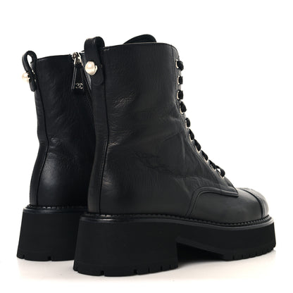 Chanel Calfskin Cap Toe Lace Up Combat Boots 38 Black 5 of 10